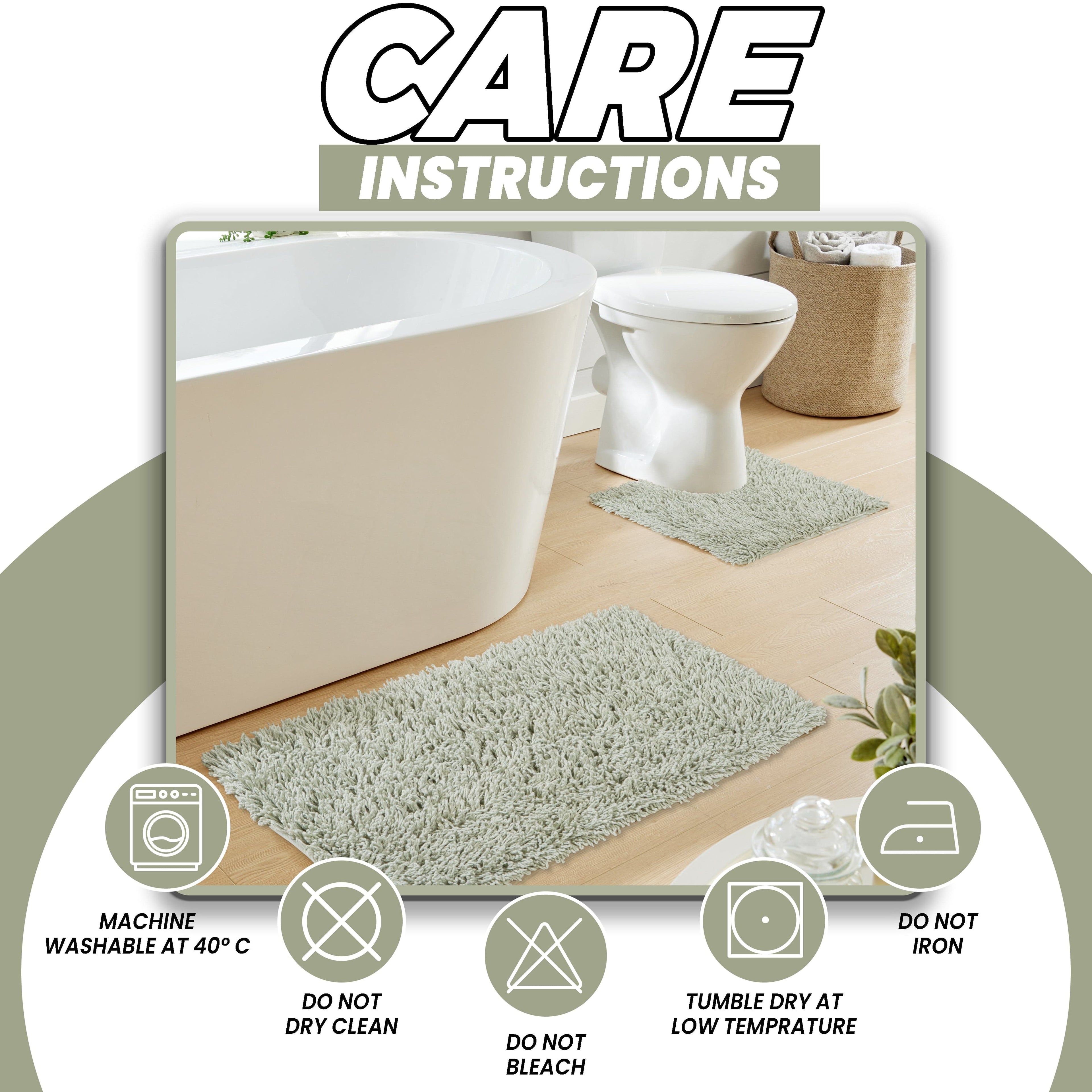 Como 2 Piece Sage Green Bath Mat & Pedestal Set Non-Slip Super Absorbent Cotton Bathroom Mats