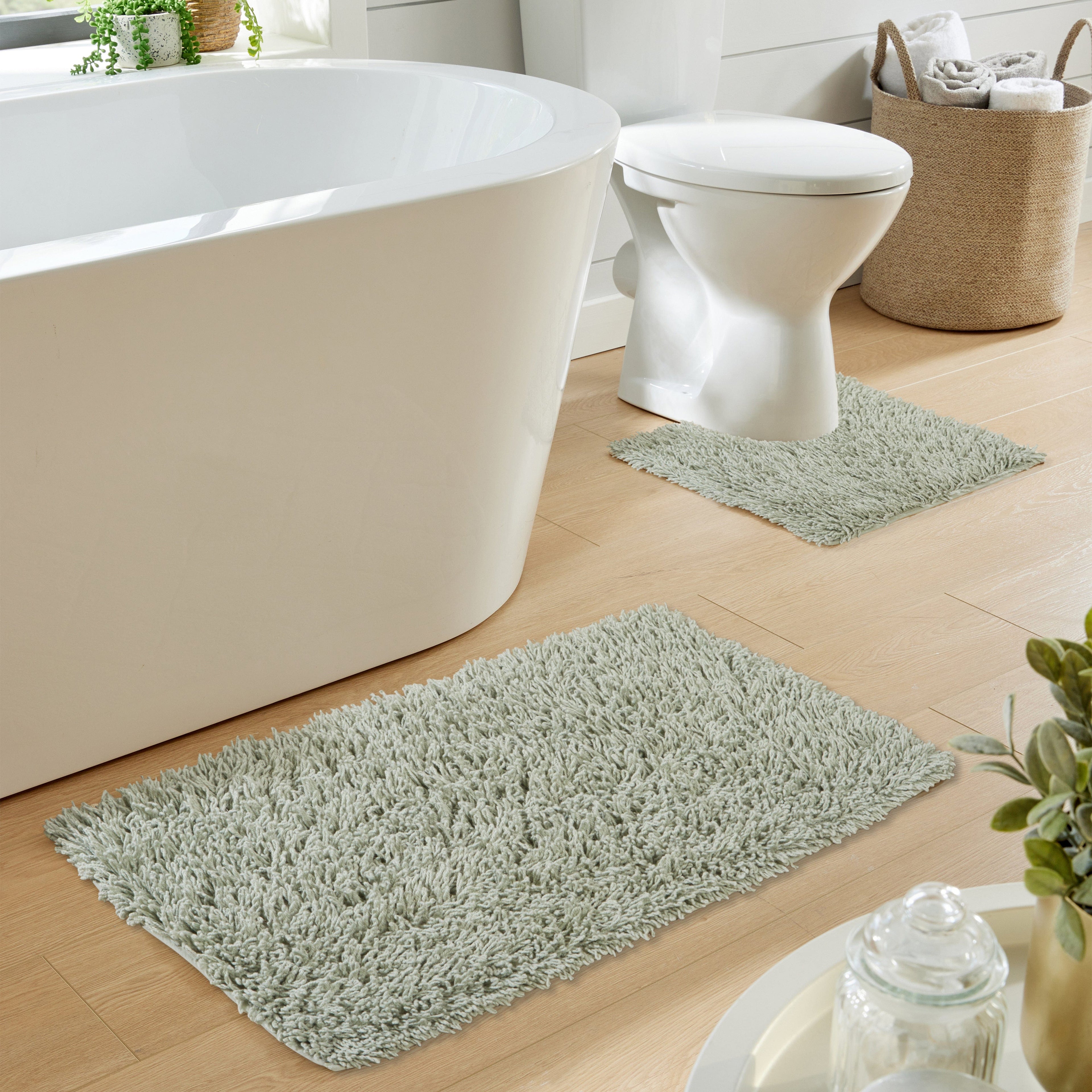 Como 2 Piece Sage Green Bath Mat & Pedestal Set Non-Slip Super Absorbent Cotton Bathroom Mats