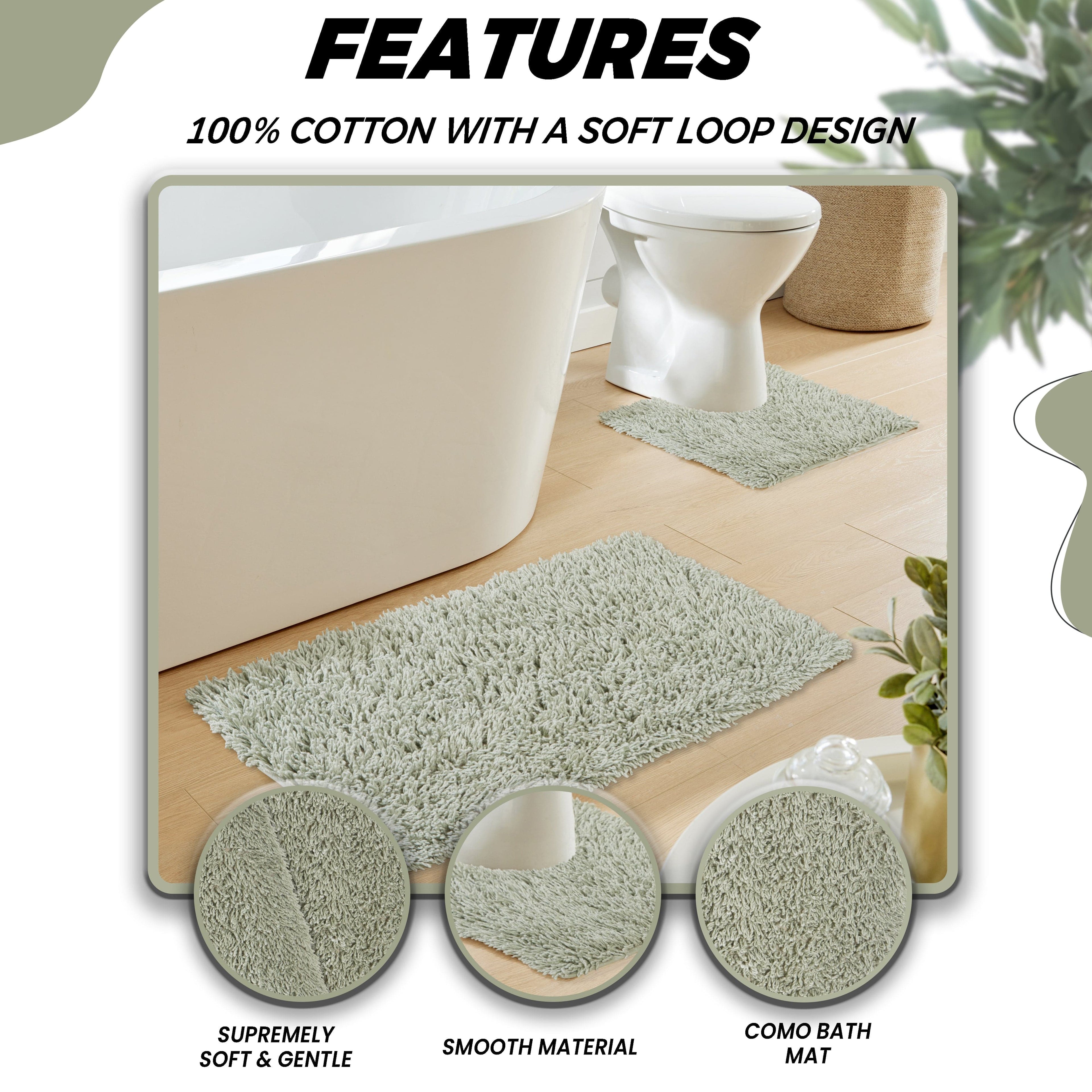 Como 2 Piece Sage Green Bath Mat & Pedestal Set Non-Slip Super Absorbent Cotton Bathroom Mats