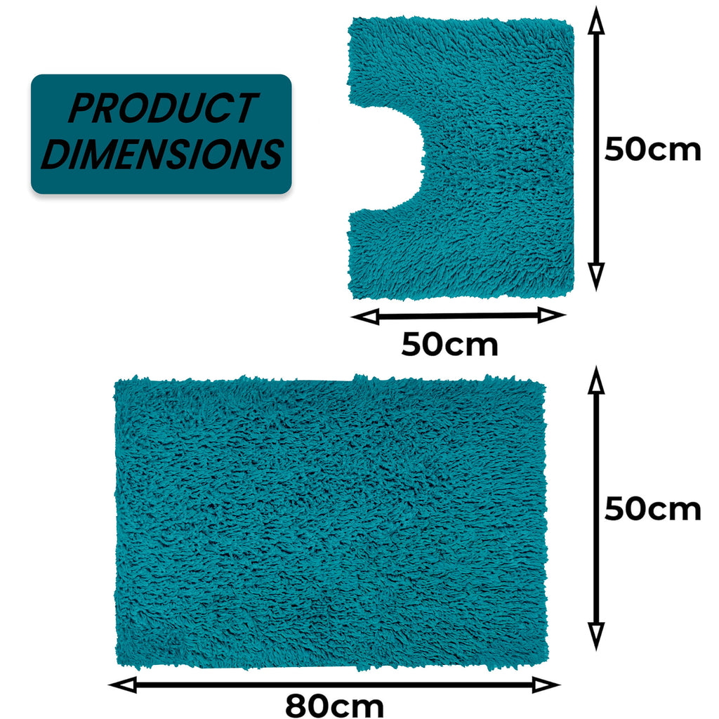 Como 2 Piece Teal Bath Mat & Pedestal Set Non-Slip Super Absorbent Cotton Bathroom Mats