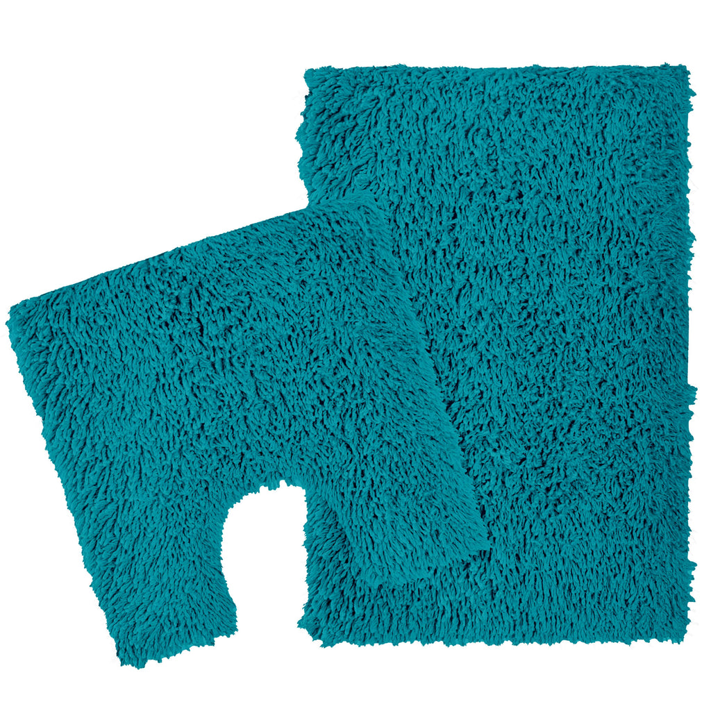 Como 2 Piece Teal Bath Mat & Pedestal Set Non-Slip Super Absorbent Cotton Bathroom Mats