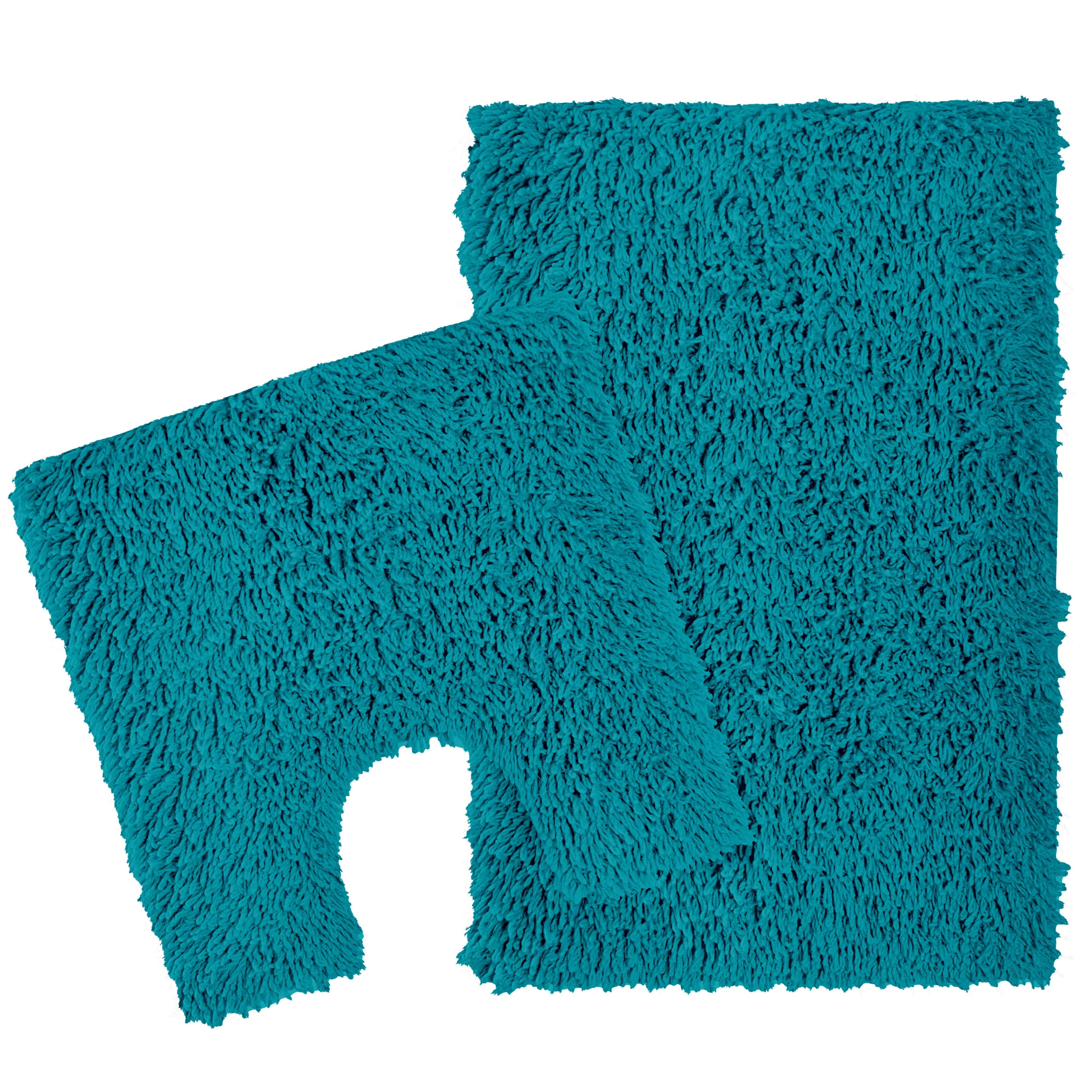 Como 2 Piece Teal Bath Mat & Pedestal Set Non-Slip Super Absorbent Cotton Bathroom Mats