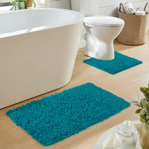 Como 2 Piece Teal Bath Mat & Pedestal Set Non-Slip Super Absorbent Cotton Bathroom Mats