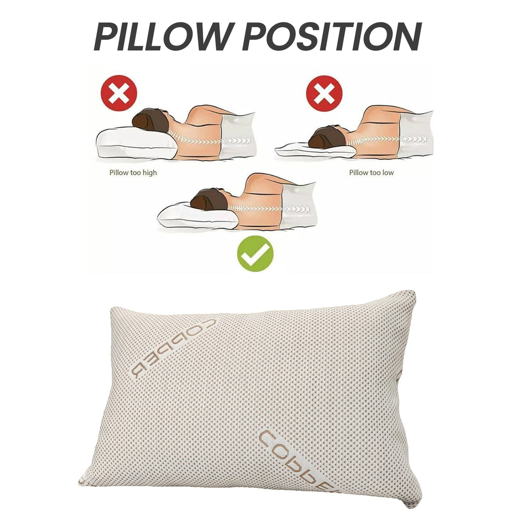 Copper Infused Unique Memory Foam Pillow for Skin Health Hypoallergenic Luxury Premium Fibre Filling for Superior Comfort and Support - Bobobiy