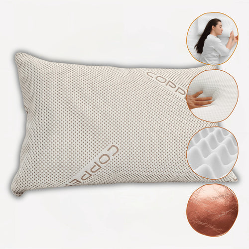 Copper Infused Unique Memory Foam Pillow for Skin Health Hypoallergenic Luxury Premium Fibre Filling for Superior Comfort and Support - Bobobiy