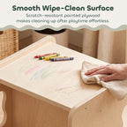 Natural wood toddler table with smooth, wipe-clean tabletop for drawing and play