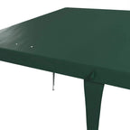 Green pop-up gazebo corner view showing canopy edge and leg attachment