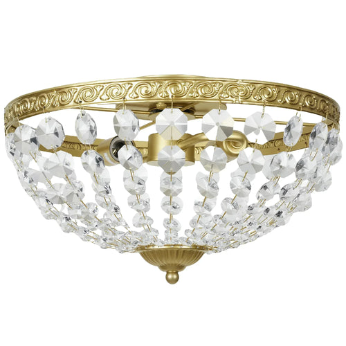 Gold flush mount ceiling light with crystal octagonal beads and faceted drops