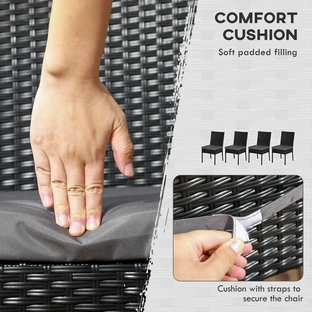 Set of Four Armless Rattan Garden Chairs - Black - Bobobiy