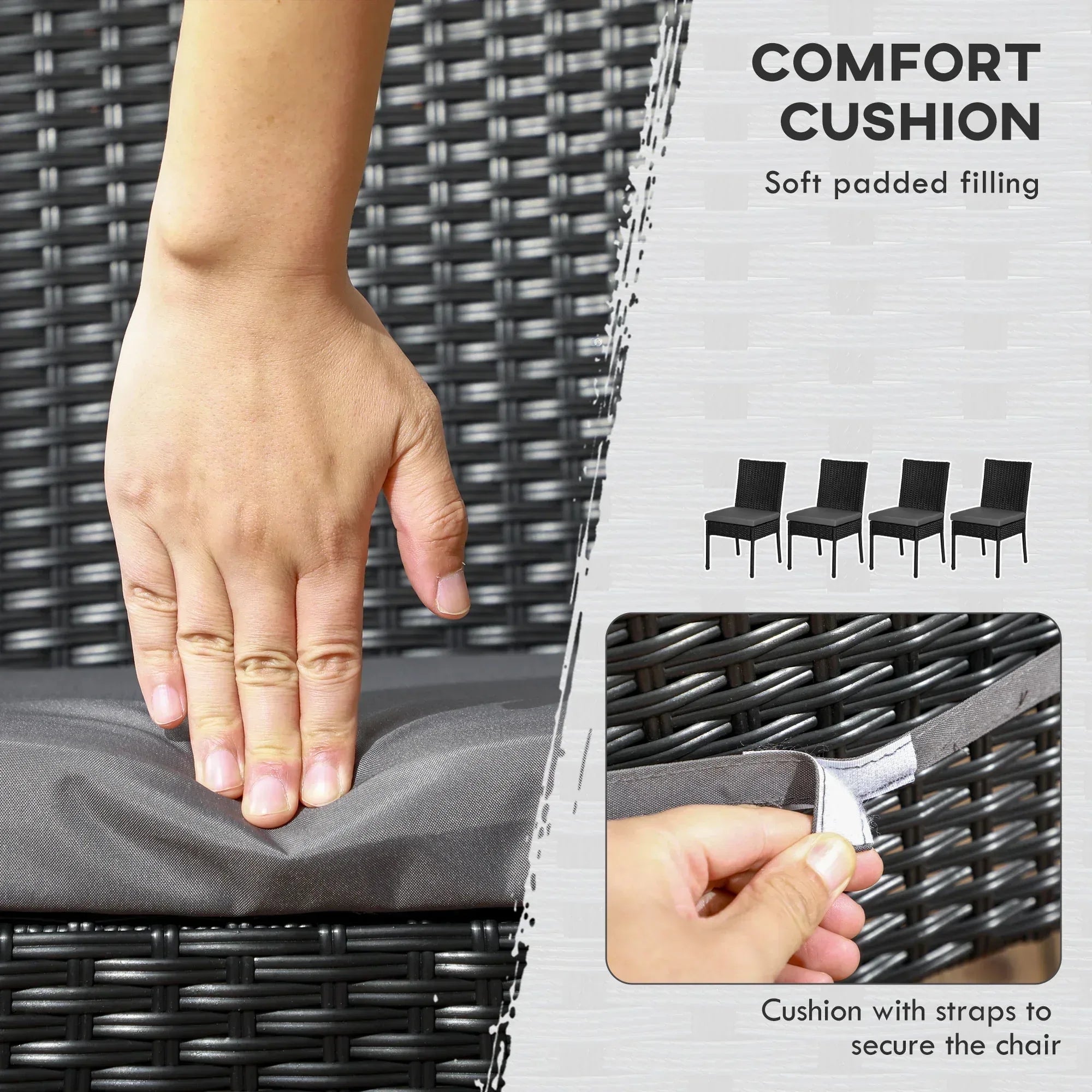 Set of Four Armless Rattan Garden Chairs - Black - Bobobiy