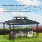 Grey gazebo roof top cover for measuring, curved canopy on frame