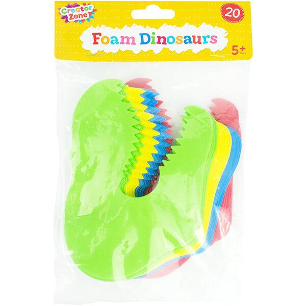 Children's Pack of 20 Foam Dinosaurs Shapes in Assorted Colours