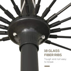 Close-up of dark-grey parasol top with ribs and central hub connection