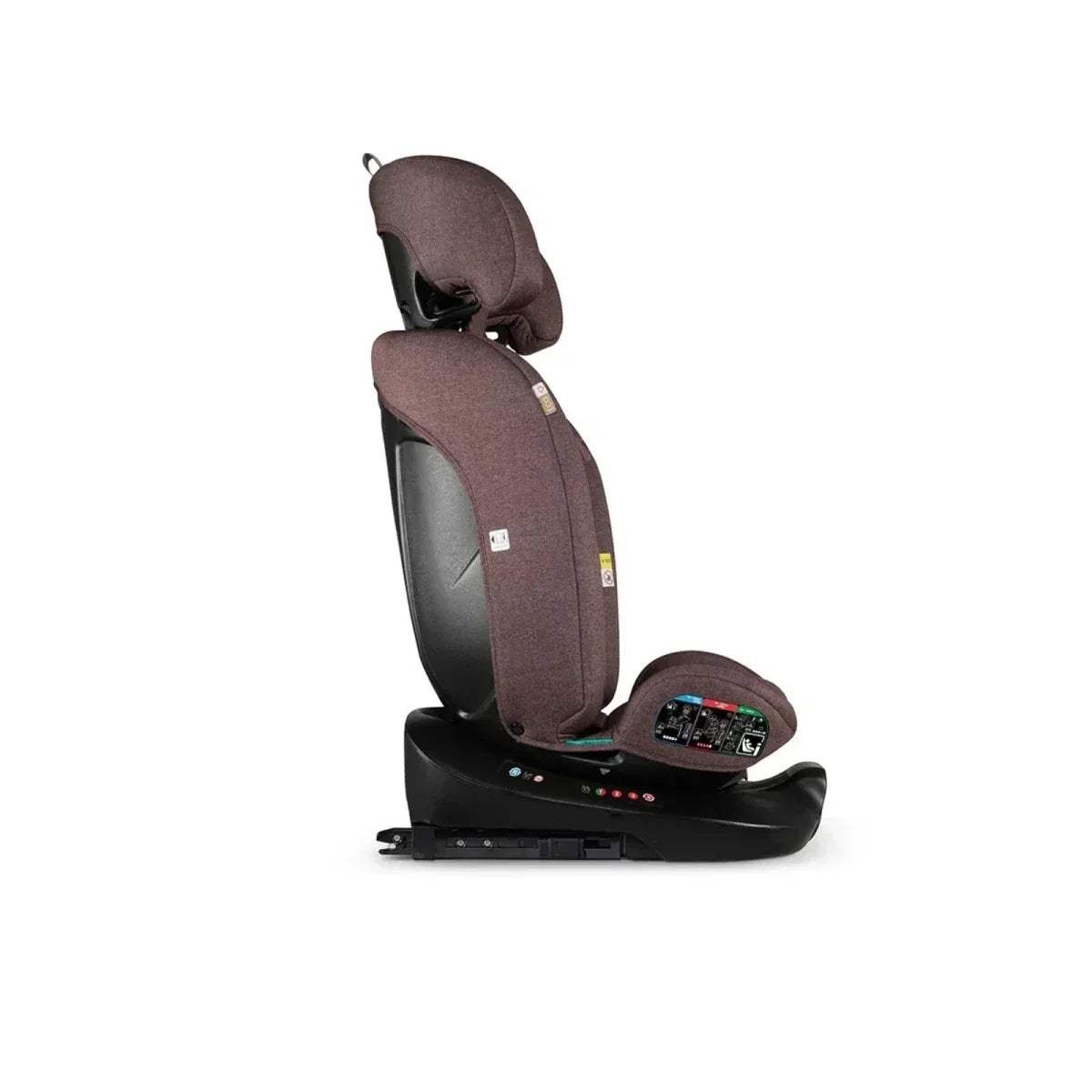 Brown 360° car seat with padded headrest and side impact protection, Group 0+/1/2/3
