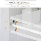 Under-sink cabinet interior showing adjustable shelf positions inside white storage bay