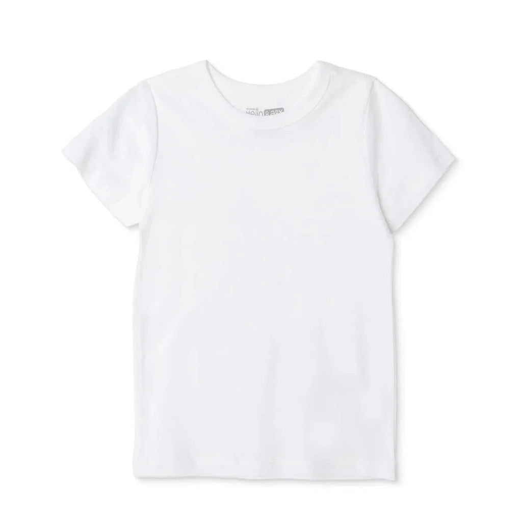 White crew-neck short-sleeve unisex undershirt, smooth cotton knit