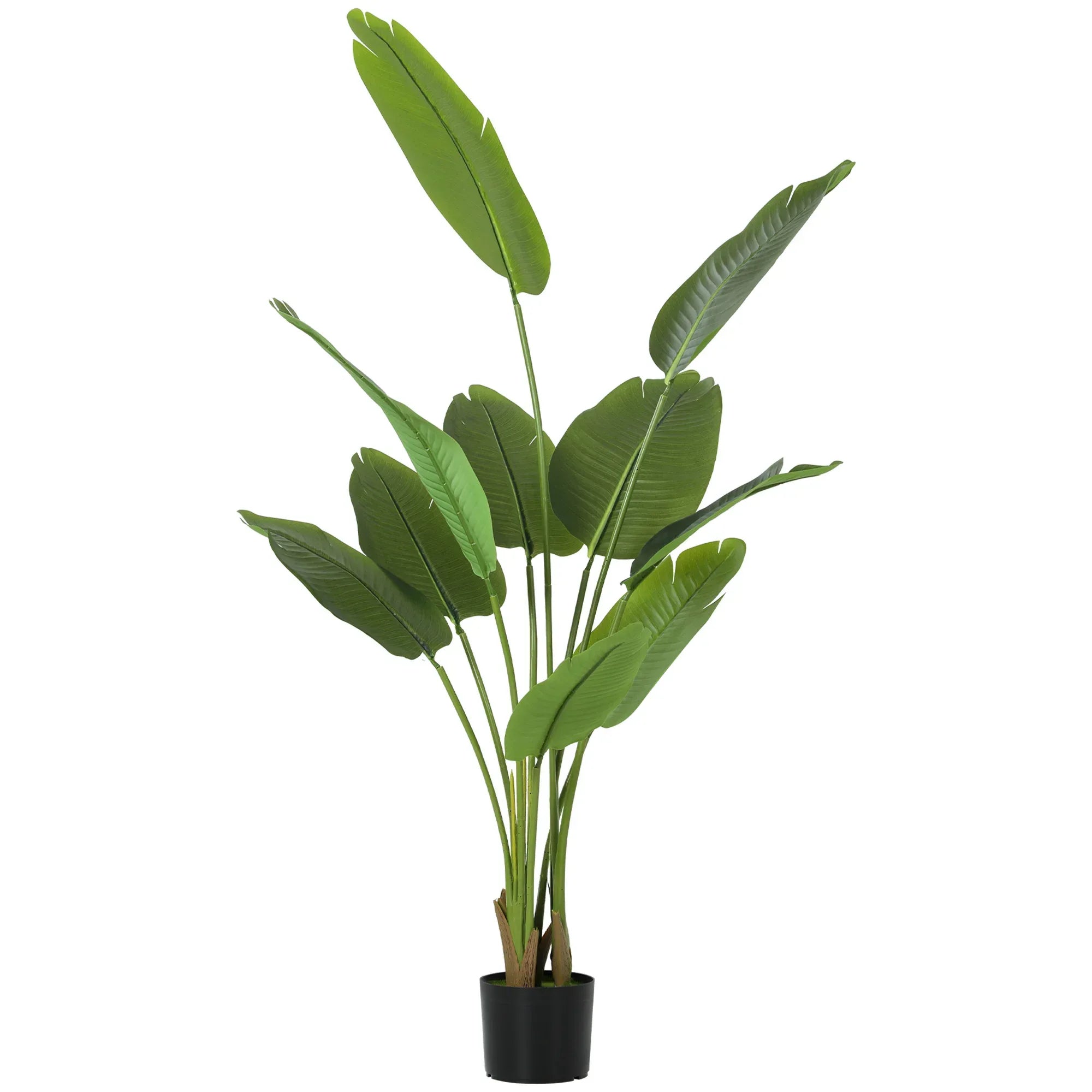 160cm Tall Artificial Bird of Paradise Plant, Faux Banana Leaf Tree with PEVA Leaves and Flocking, Decorative Palm Tree in Pot for Home Office Decor, Green - Bobobiy