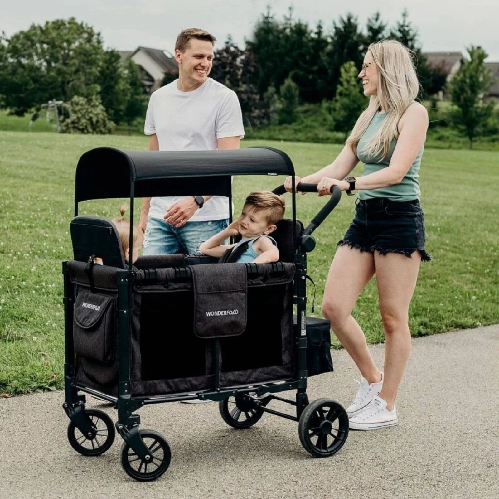 Wonderfold W2 Elite Double Stroller Wagon - Volcanic Black