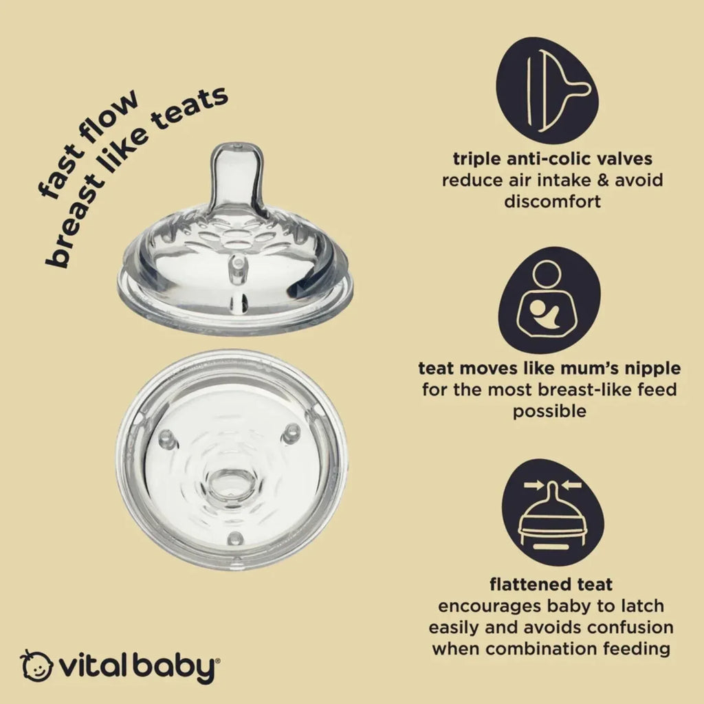 Vital Baby Nurture Breast Like Teats Fast Flow Pack of 2 - Bobobiy