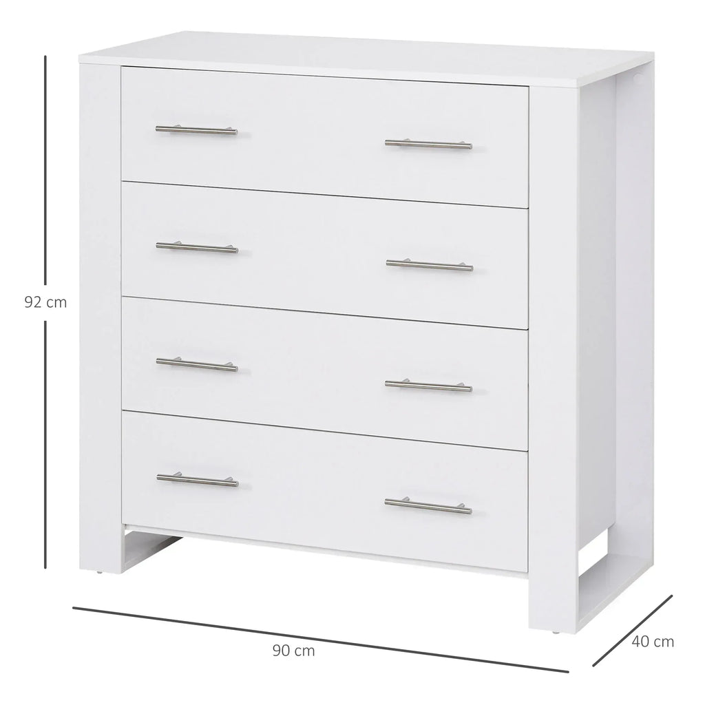 Chest Of 4 Drawers Storage Cabinet Bedroom Clothes w/Metal Handles Base Freestanding Unit Furnishing Living Room White - Bobobiy