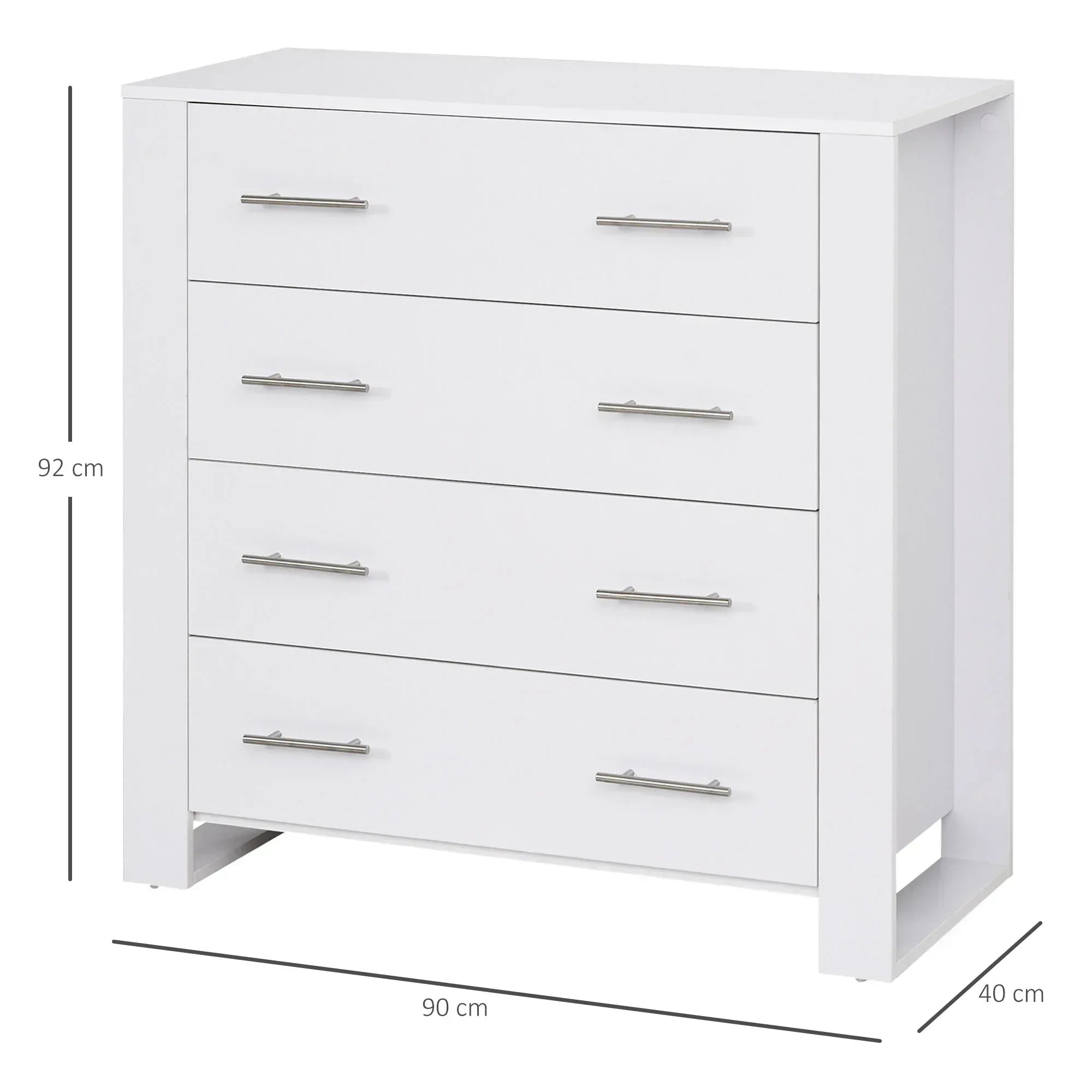 Chest Of 4 Drawers Storage Cabinet Bedroom Clothes w/Metal Handles Base Freestanding Unit Furnishing Living Room White - Bobobiy