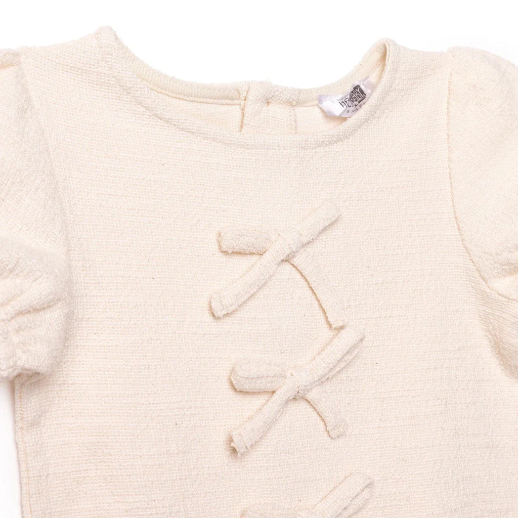 HelloBaby Girls Dress Bow Pastel Dreams Crew Neck Short Sleeve - Ecru