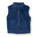 Navy blue fleece baby gilet with funnel neck and front zip