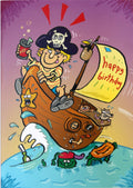 Pirate & His SHip Ahoy! Birthday Card