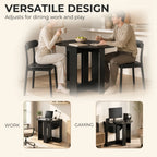 Black round folding dining table with drop-leaf panels for versatile indoor use