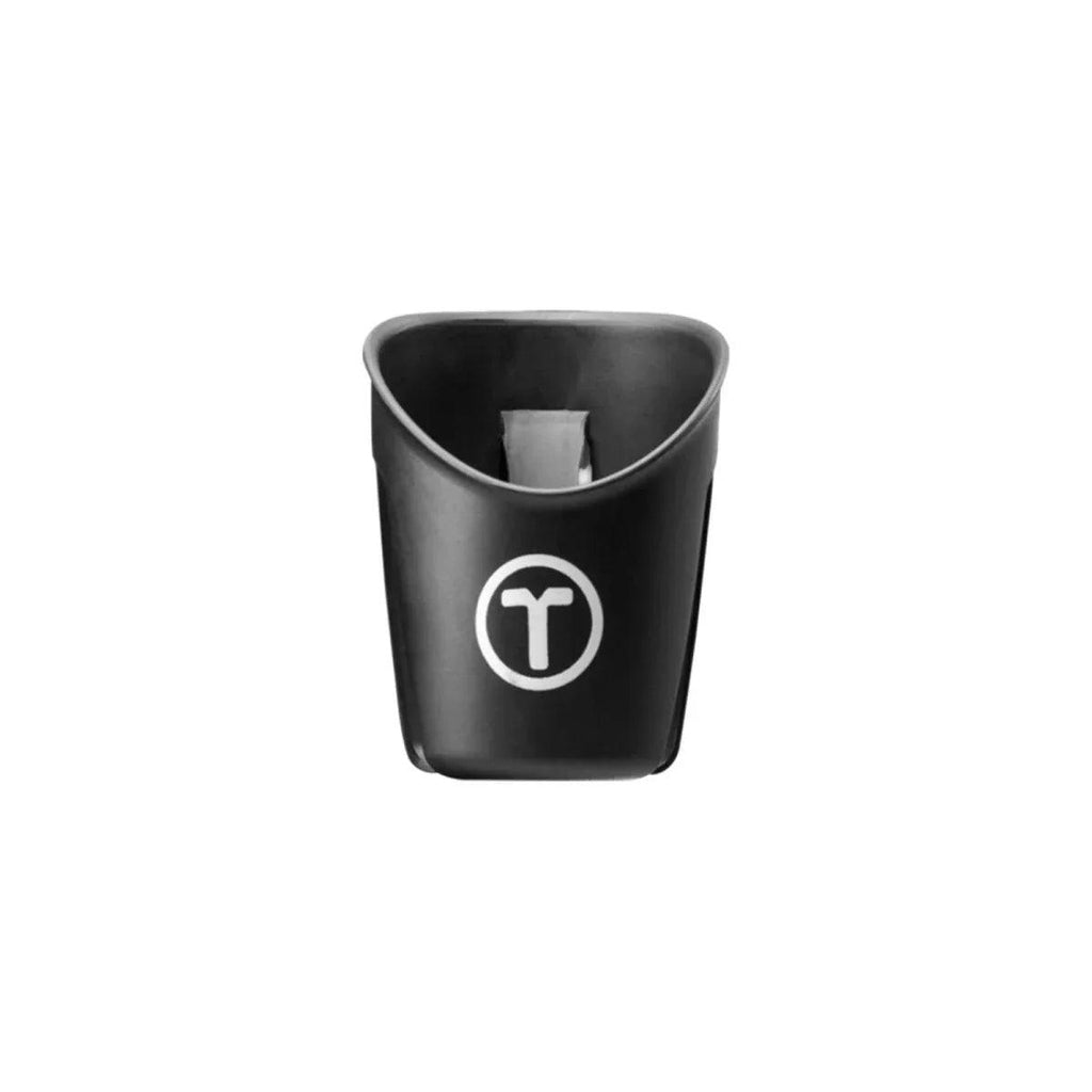 Black standalone cup holder with T logo
