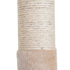 Close-up of beige sisal scratching post wrap with plush base trim