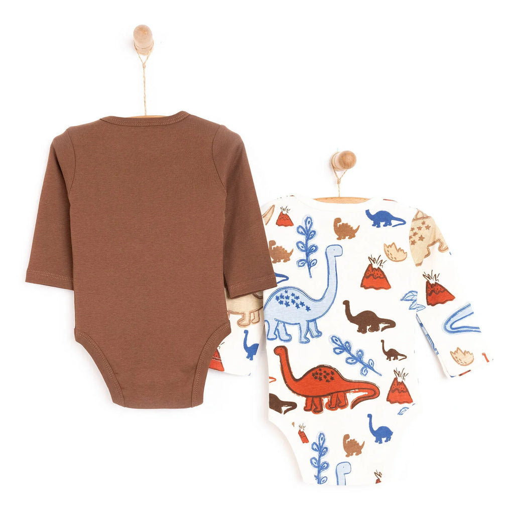 HelloBaby Boy 2-Pack Long Sleeve Bodysuit - Beige