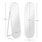 White arched full-length mirror dimensions graphic, showing base width and height