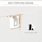 White wine cabinet anti-tip wall bracket with safety hardware, top corner close-up