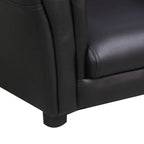 Black kids armchair corner view with cushioned arm and tapered legs
