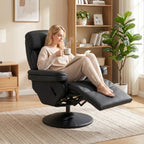 Black reclining armchair with extended footrest and adjustable backrest
