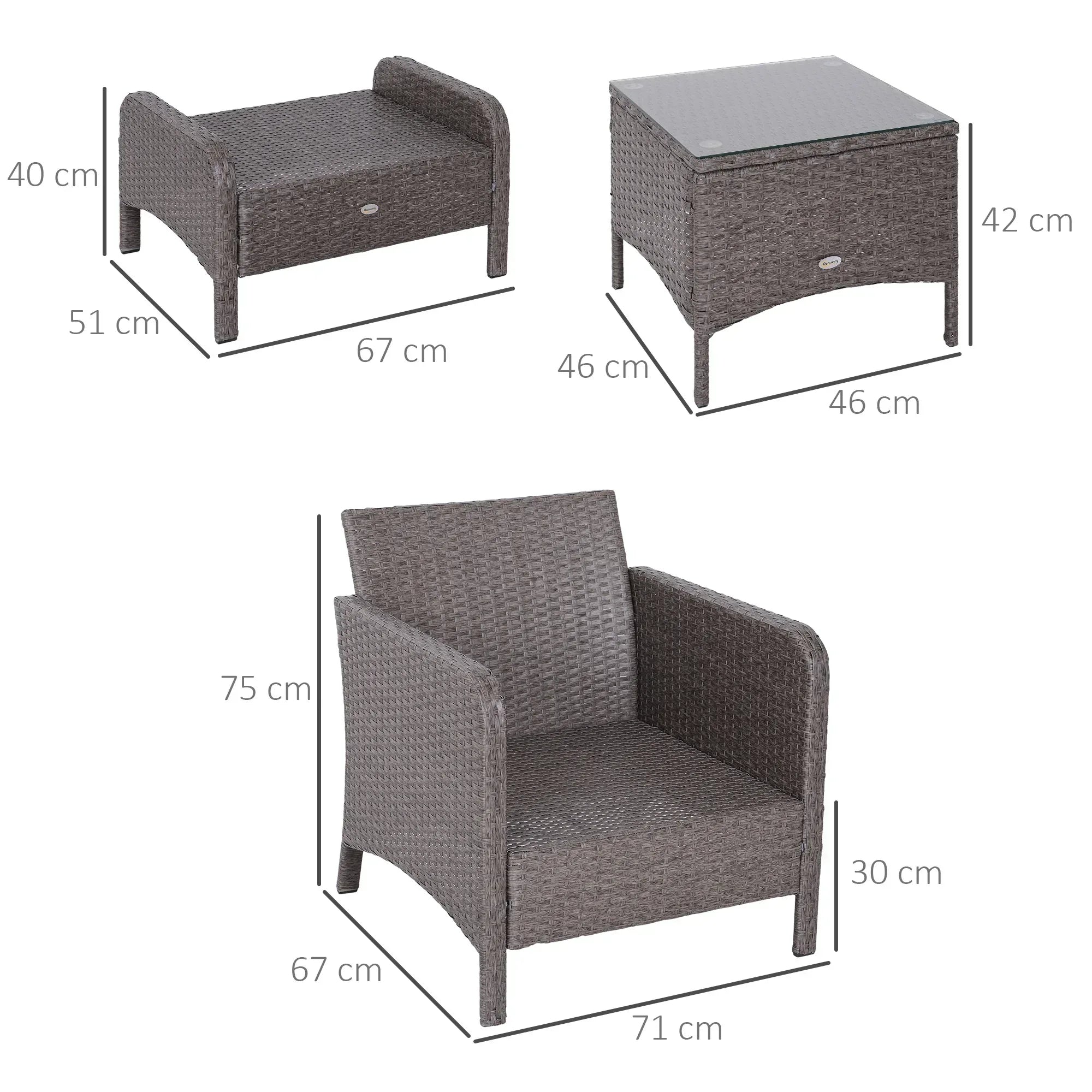 2-Seater Rattan Furniture Set, Steel Frame-Grey - Bobobiy
