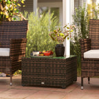 Outsunny 62 x 62cm Glass Top Rattan Side Table Brown