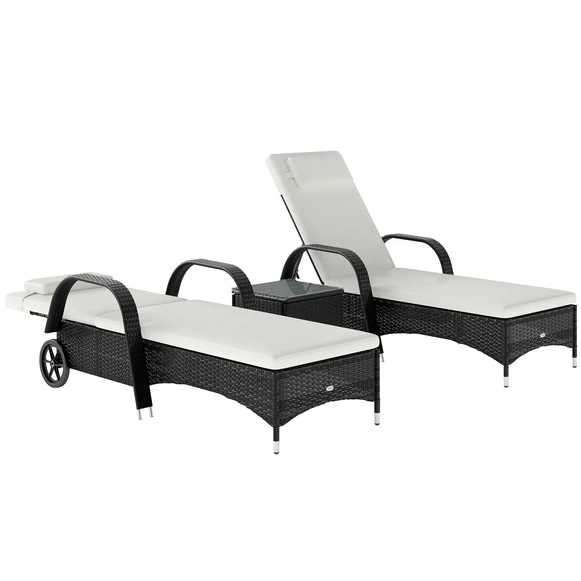 2 Seater Rattan Sun Lounger Set with Side Table Black - Bobobiy