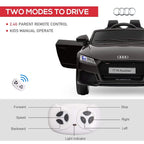 Black Audi TT RS ride-on car with 2.4G parent remote control and manual drive
