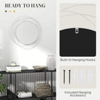 Silver round wall mirror with hanging hooks and included mounting accessory