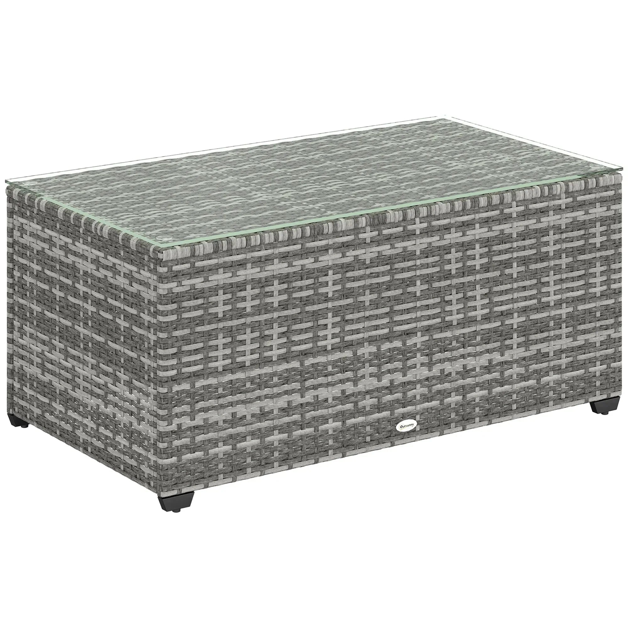 90 x 50cm Glass-Top Rattan Side Table - Light Grey - Bobobiy