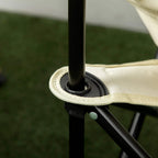 Camping chair leg with round non-slip foot pad and black crossbar