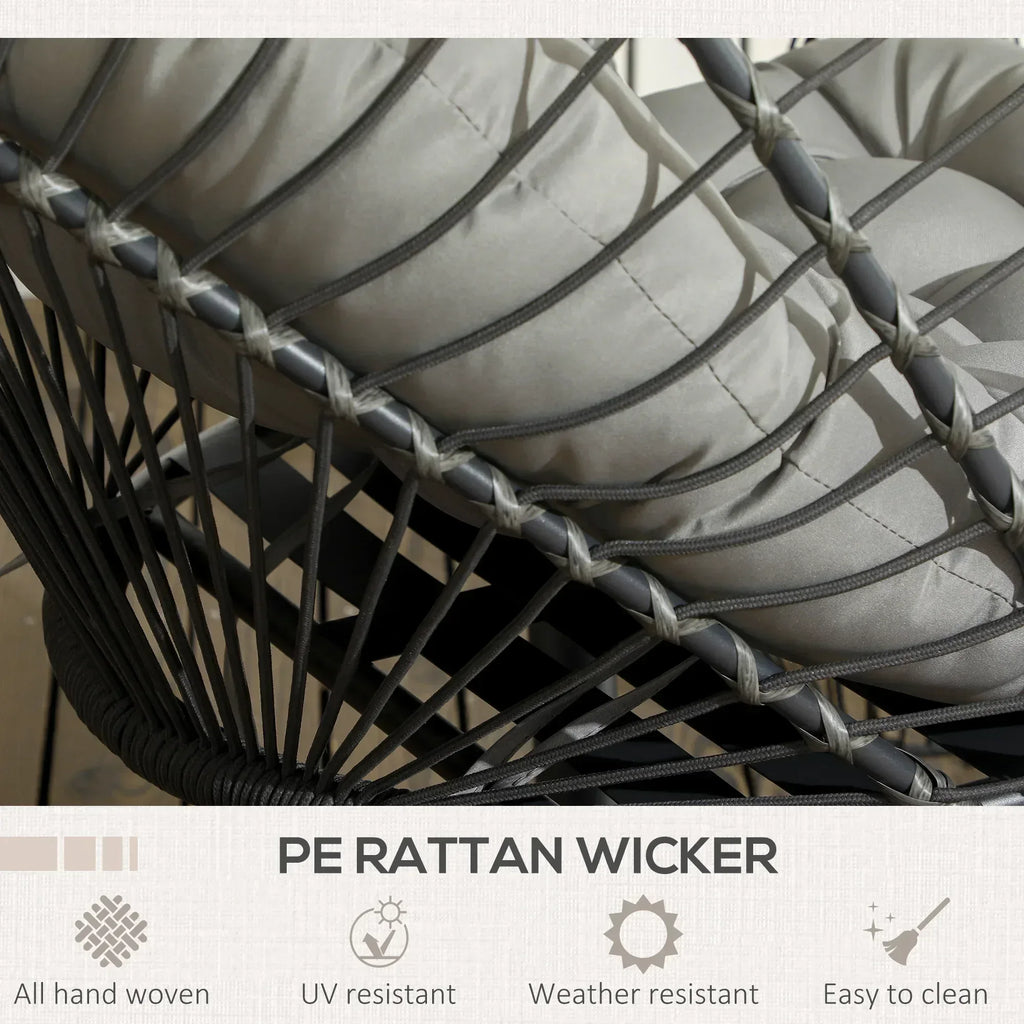 Outdoor PE Rattan Swing Chair with Foldable Basket and Cushion, Garden Patio Hanging Egg Chair with Metal Stand, Headrest for Indoor and Outdoor, Light Grey - Bobobiy