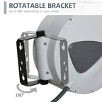 Retractable air hose reel with rotating wall-mount bracket and coiled hose housing