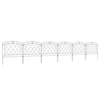 Black metal arched fence panels with diamond lattice mesh, set of 6 shown in outline