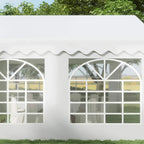 White tent wall with arched window panels and scalloped roof trim