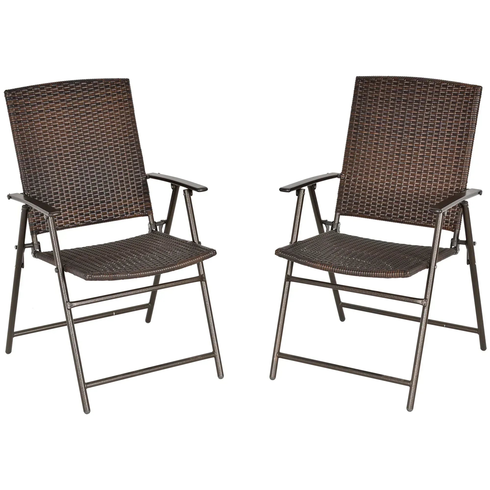 Set of Two Folding Rattan Seat Chairs - Brown - Bobobiy