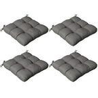 Charcoal gray quilted seat cushion set with ties, 4 padded square pillows
