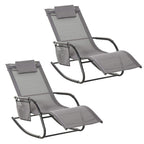 Grey rocking sun lounger chair with armrests and removable headrest pillow